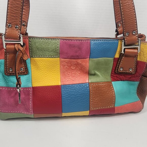 Fossil Multi Color Patchwork Leather Purse Shoulder Bag ZB9932‎ 15"×6" - Picture 3 of 11